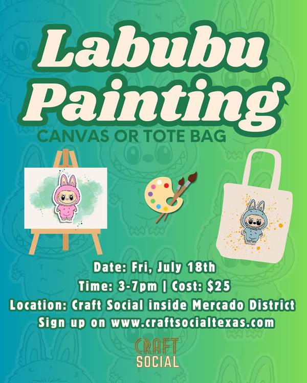 Labubu Canvas or Tote Bag Painting Workshop at Craft Social! ✨🎨