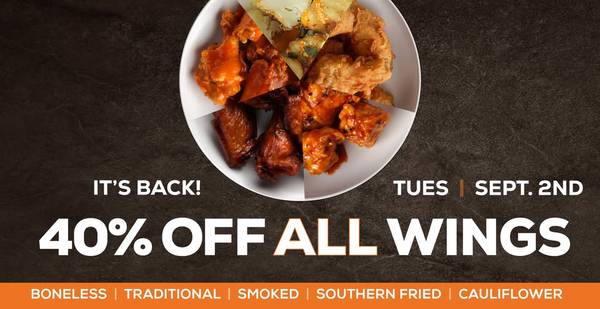40% Off ALL Wings